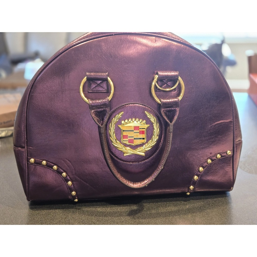 M Ashley Cadillac Metallic Purple Bowler Satchel Handbag Crest Studded Y2K